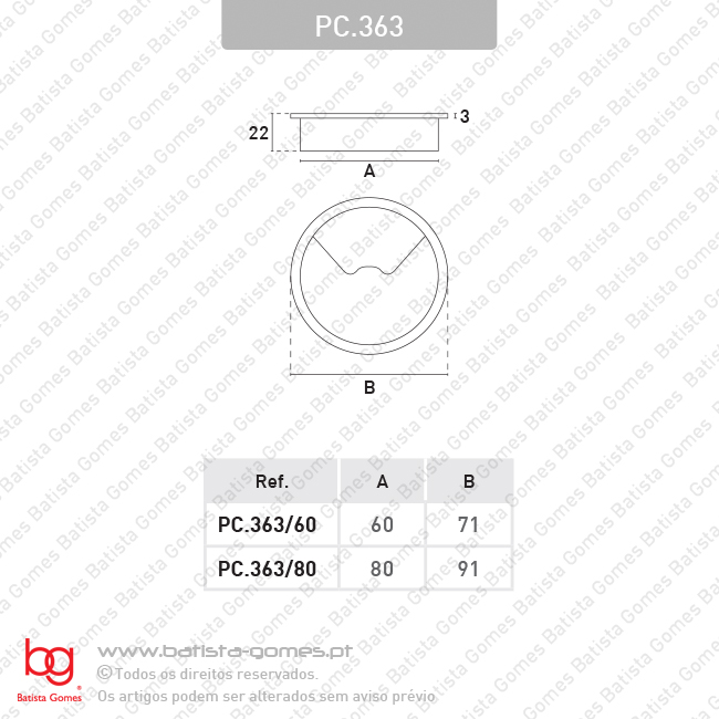 Passa cabos com tampa para mesas - ABS